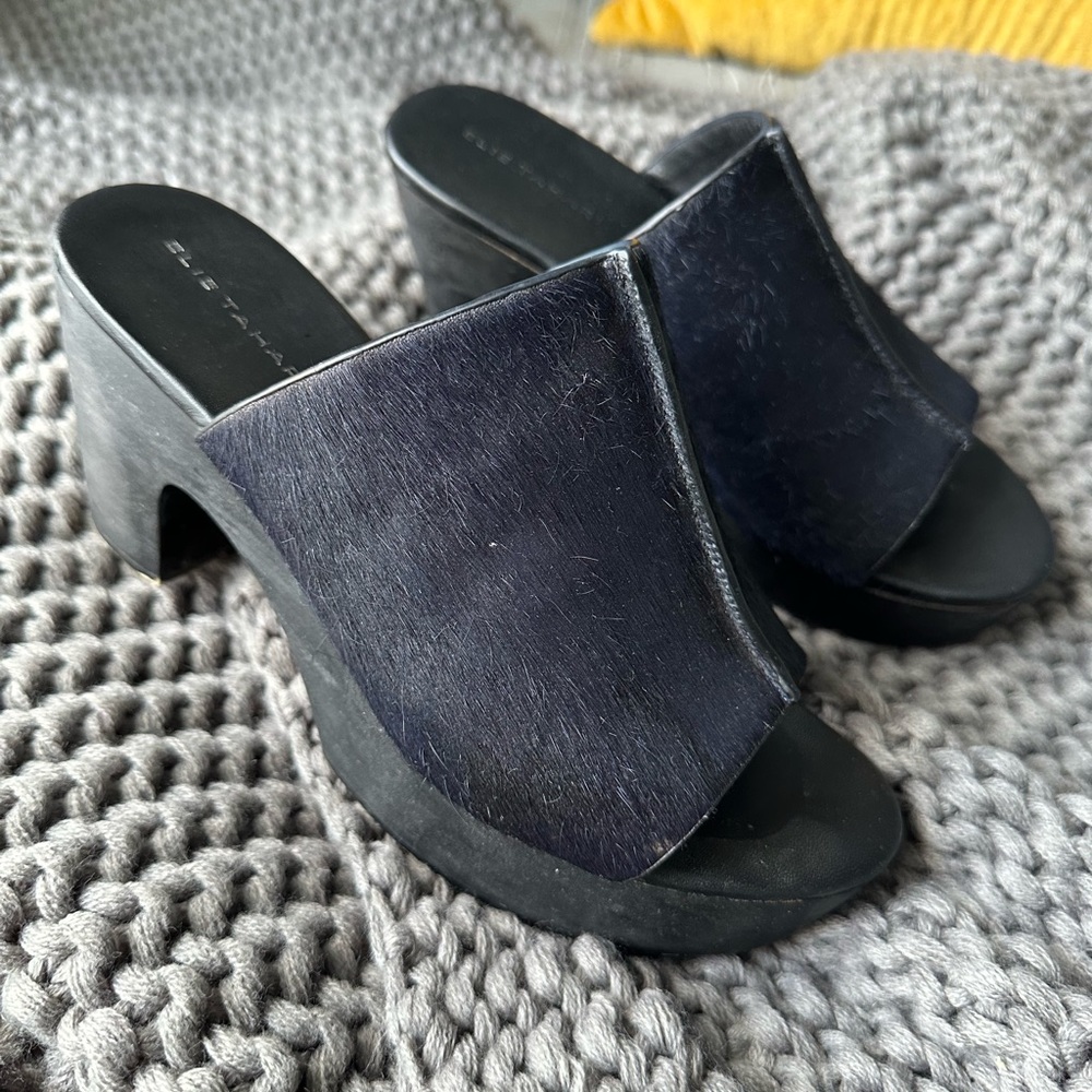 Elie Tahari tortuga calf hair clog